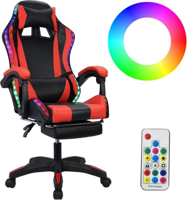 Ergonomic Gaming Chair with Function RGB Light Footrest Lumbar Support Height Adjustable High Back Computer Chair Swivel Office Chair for Adults Women Men