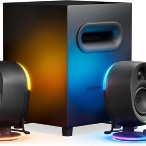 SteelSeries Arena 7 - Illuminated 2.1 Gaming Speakers – 2-Way Speaker Design – Powerful Bass, Subwoofer – USB, Aux, Optical, Wired – Bluetooth – PC, PlayStation, Mobile, Mac - UK Plug