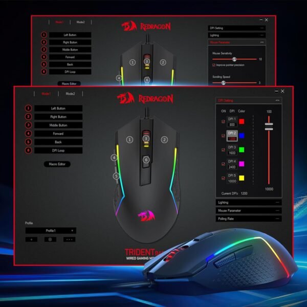 Redragon M616 RGB Gaming Mouse, 10000 DPI Wired Optical Gamer Mouse with 6 Programmable Buttons & 8 Backlit Modes, Software Supports DIY Keybinds - Image 8