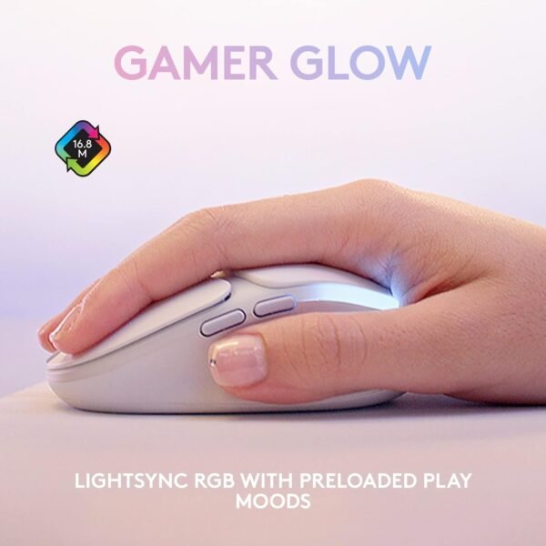 Logitech G G705 Wireless Gaming Mouse, Customisable LIGHTSYNC RGB Lighting, LIGHTSPEED Wireless, Bluetooth Connectivity, Lightweight, PC/Mac/Laptop - White Mist - Image 4