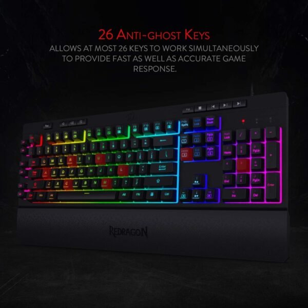Redragon K512 Shiva RGB Backlit Membrane Gaming Keyboard US-Layout with Multimedia Keys, Linear Mechanical-Feel Switch, 6 Extra On-Board Macro Keys, Dedicated Media Control, Detachable Wrist Rest - Image 6