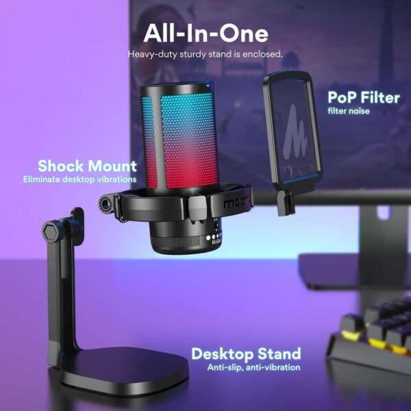 MAONO USB Microphone for PC, RGB Gaming Mic with Mute Button, Noise Cancellation Condenser Microphone with Gain knob for Streaming, Podcast, Recording, Chat, Compatible with PS5/PS4/Mac, DGM20 - Image 8
