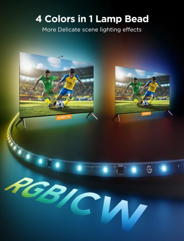 Govee TV Backlight 3 Lite with Fish-Eye Correction Function Sync to 55-65 Inch TVs, 3.6m RGBICW Wi-Fi TV LED Backlight with Camera, 4 Colours in 1 Lamp Bead, Voice and APP Control, Adapter - Image 3