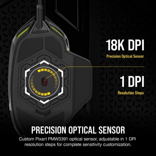 CORSAIR NIGHTSWORD RGB Wired Tunable FPS/MOBA Gaming Mouse – 18,000 DPI – 10 Programmable Buttons – Weight System – iCUE Compatible – PC, Mac, PS5, PS4, Xbox – Black - Image 5