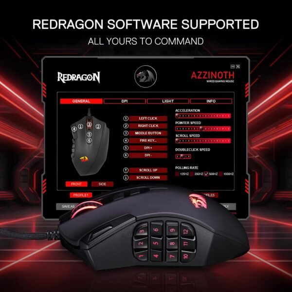 Redragon M921 MMO Gaming Mouse, 12400 DPI High Precision Wired RGB Mice w/18 Programmable Buttons, 12 Side Macro Keys, Software Supports for PC Laptop - Image 9