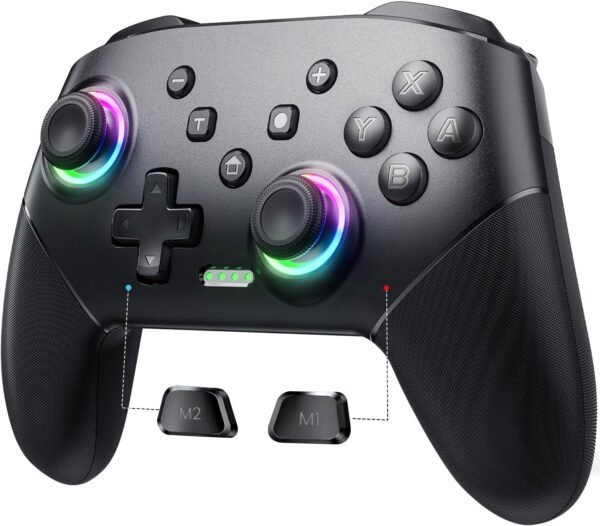 VOYEE Wireless Switch Controllers, Pro Controller for Lite/OLED/Windows PC, One-Key Pairing Gamepad with 9-Color RGB LEDs 1000mAh Battery 6-Axis Motion Wake Up Function