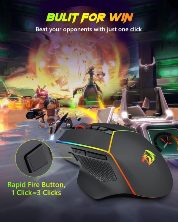 Redragon M814 Wireless Gaming Mouse, Tri-Mode 2.4G/USB-C/Bluetooth Ergonomic Mouse Gaming, 8000 DPI, RGB Backlit, Fully Programmable, Rechargeable Wireless Computer Mouse for Laptop PC Mac - Image 4
