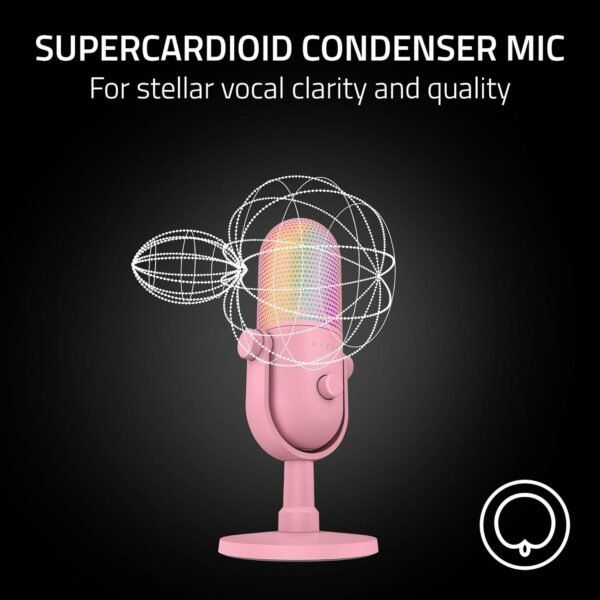 Razer Seiren V3 Chroma - RGB USB Microphone - Supercardioid Condenser Microphone with Tap-to-Mute (Reactive Lighting, Digital Gain Limiter and Integrated Shock Absorber) Quartz - Image 4