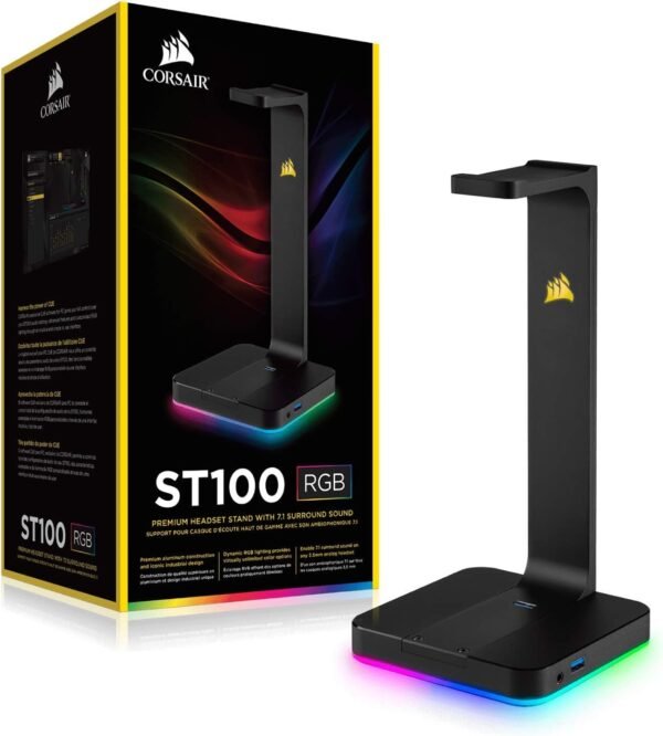 Corsair ST100 RGB Premium Headphones/Headset Stand (Durable Aluminium Construction, Dynamic 9 Zone RGB Lighting, Built-In 3.5 mm Analog Input with Virtual 7.1 Surround, Dual USB, Black - Image 7