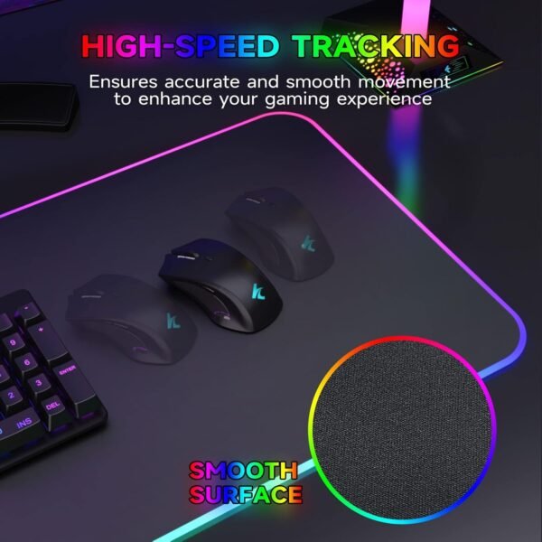 Hcman RGB Gaming Mouse Mat Pad, Large Thick (800×300×4mm) XXXL Extended Led Mousepad with Non-Slip Rubber Base, Soft Computer Keyboard Mice Mat for Macbook, PC, Laptop, Desk - Black - Image 5