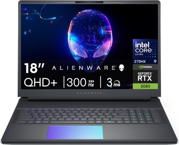 Alienware 18-inch Area-51 Gaming Laptop - GeForce RTX 5080 16GB GDDR7 18" QHD+ 300Hz Intel Ultra 9 275HX AlienFX RGB Lighting Wi-Fi 7 Ai NPU Quad Fan Cooling, Win 11PRO(64GB DDR5, 4TB SSD)