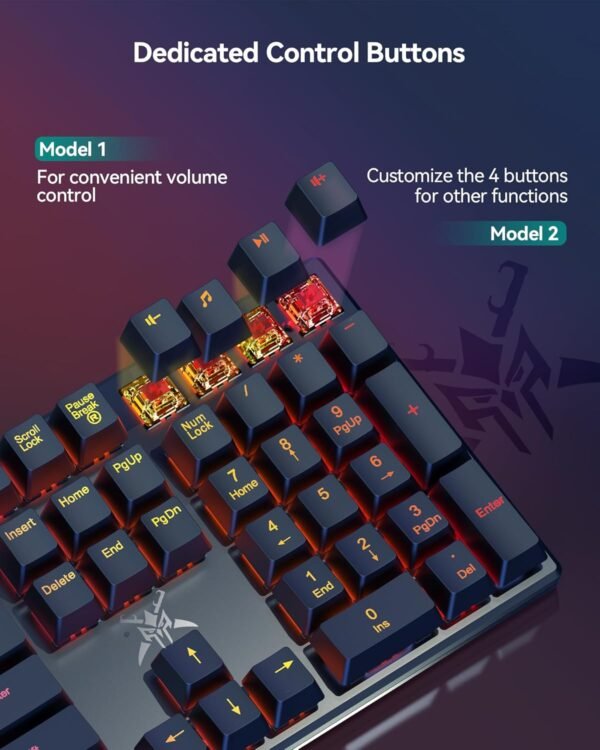 TECKNET Mechanical Gaming Keyboard - Red Switches Mechanical Keyboard with 109 Keys, 24 LED Lighting Modes, Fully Programmable Keys & Anti-Ghosting for Gaming, PC, Windows, Gamer, Office, UK Layout - Image 4