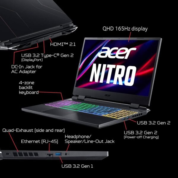 Acer Nitro 5 AN515-46-R0EQ Gaming Laptop | AMD Ryzen 7 6800H Octa-Core CPU | NVIDIA GeForce RTX 3070 Ti Laptop GPU | 15.6" QHD FreeSync 165Hz IPS | 32GB DDR5 | 1TB Gen 4 SSD | Wi-Fi 6E | RGB Backlit - Image 6