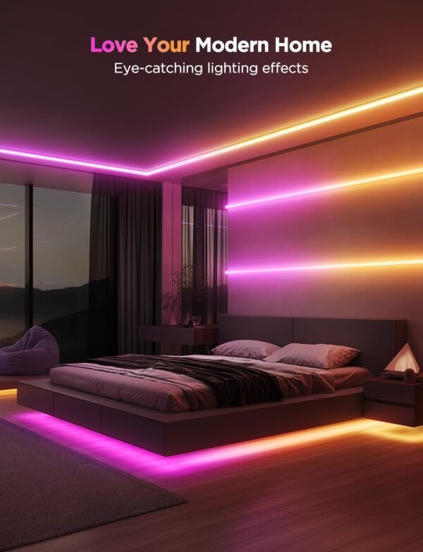 Govee RGBIC LED Strip Light with Covers, 5M Glide Wall Light Work with Alexa & Google Assistant, LED Profile with Strip for Bedroom, Skirting, Cabinet - Image 3
