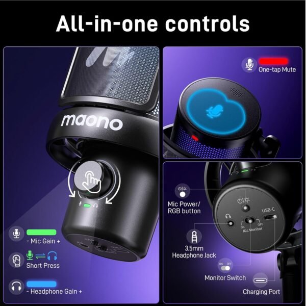 MAONO Wireless Microphones for PC, Gaming Mic with Software AI Voice Change, One-tap Noise Cancellation, Custom EQ, Adjustable RGB Light, Monitoring, for Gaming, Podcasting, Streaming, DM40 Black - Image 8