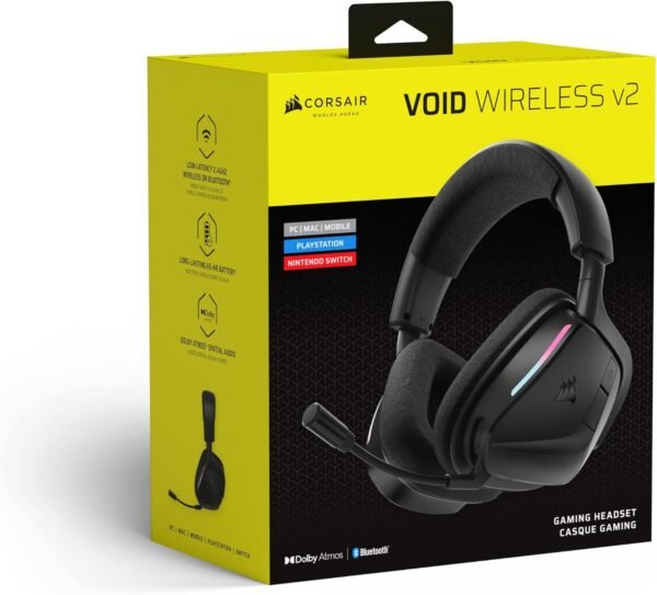 Corsair VOID v2 Wireless Gaming Headset with Bluetooth for PC, PS5, PS4, Switch, Mobile – Dolby Atmos, 70 Hr Battery, Dual Wireless, Lightweight, Fast Charging – Carbon - Image 9