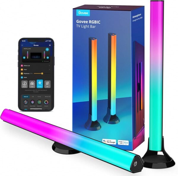 Govee RGBIC TV Light Bars, 38cm WiFi TV Backlight with Double Light Beads, Smart Lighting with Multiple Placement Options Suitable for 45-70inch Television, Work with Alexa and Google Assistant, Black