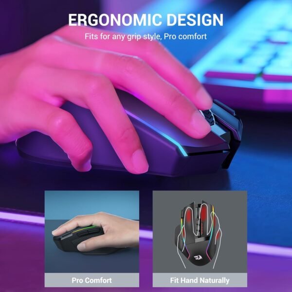 Redragon Wireless Gaming Mouse,16000 DPI 2.4G Optical Wireless Mouse,9 Macro Buttons with Rapid Fire Key,RGB Backlit,170 Hour Durable Power Capacity, Ergonomic Gaming Mouse for PC/Mac/Laptop - Image 8