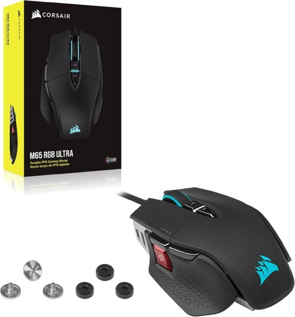 CORSAIR M65 RGB ULTRA Wired Tunable FPS Gaming Mouse – 26,000 DPI – Optical Switches – Weight System – AXON Hyper-Processing Technology – iCUE Compatible – PC, Mac, PS5, PS4, Xbox – Black - Image 8
