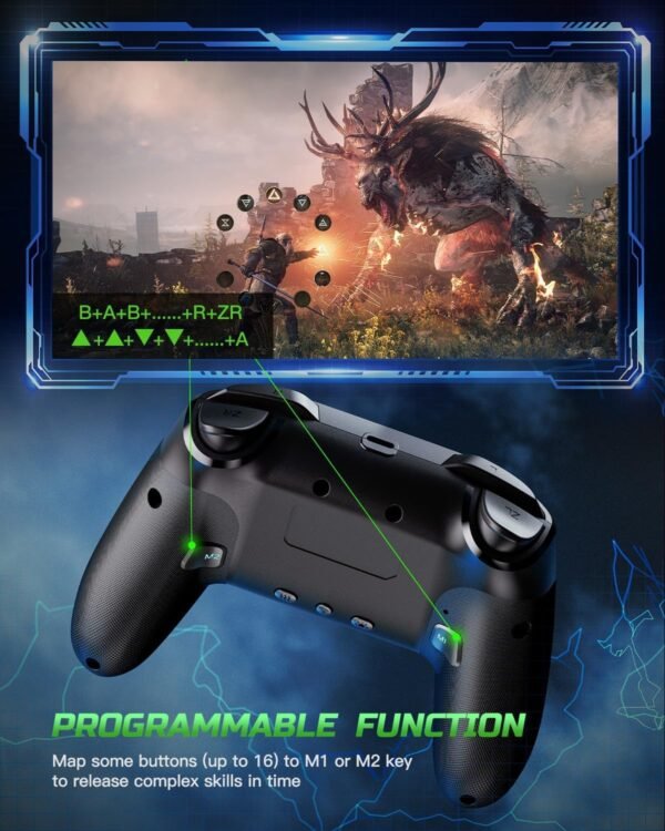 VOYEE Switch Controller Compatible with Switch/Lite/OLED/PC Windows, RGB Lightning Programmable 1000mAh Wireless Pro Controller with One Key Pairing Wake Up Vibration Turbo - Image 3