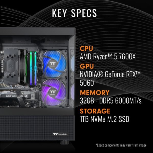 Thermaltake LCGS View 7660-170 Gaming Desktop (AMD Ryzen™ 5 7600X, ToughRam 32GB DDR5 6000MT/s RGB Memory, NVIDIA GeForce® RTX 5060, 1TB NVMe M.2, WiFi, Windows 11) V17B-B650-560-LCS - Image 2