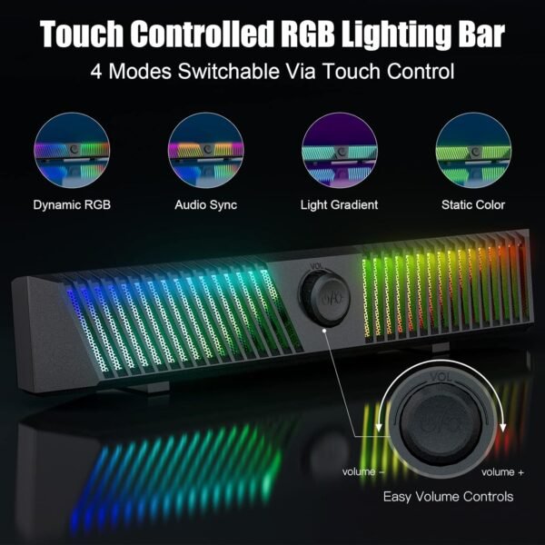 Smalody Computer Speakers, PC Speakers, Stereo Bluetooth Speakers Dynamic Cool RGB LED Design with Microphone Compatible with Desktop/Laptop/Smartphone/Game Console - Image 3