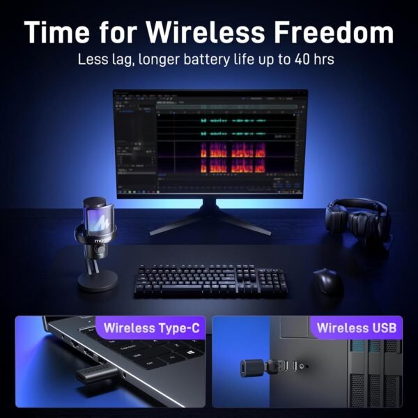 MAONO Wireless Microphones for PC, Gaming Mic with Software AI Voice Change, One-tap Noise Cancellation, Custom EQ, Adjustable RGB Light, Monitoring, for Gaming, Podcasting, Streaming, DM40 Black - Image 2