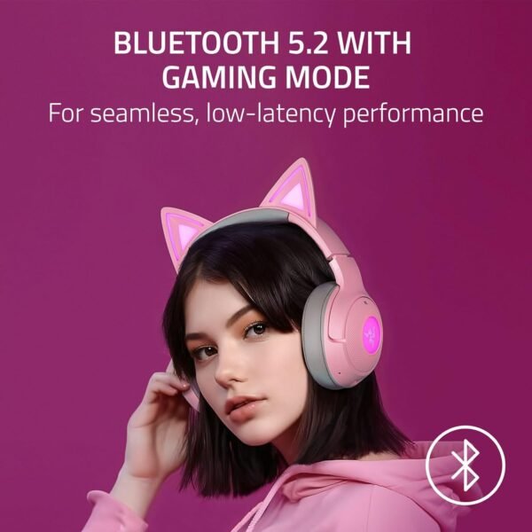 Razer Kraken Kitty V2 BT - Wireless Bluetooth RGB Headset with Kitty Ears (Bluetooth 5.2, TriForce 40 mm Drivers, Integrated Beamforming Noise-cancelling Mics, Up to 40 Hrs Battery Life) Quartz Pink - Image 3