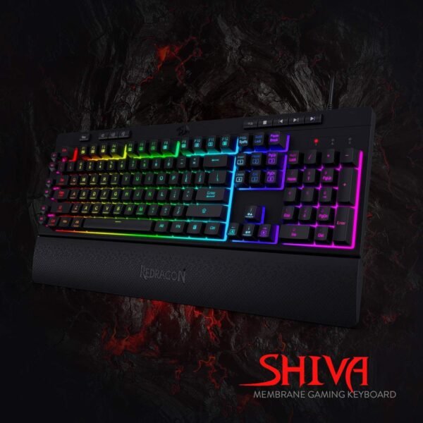 Redragon K512 Shiva RGB Backlit Membrane Gaming Keyboard US-Layout with Multimedia Keys, Linear Mechanical-Feel Switch, 6 Extra On-Board Macro Keys, Dedicated Media Control, Detachable Wrist Rest - Image 3