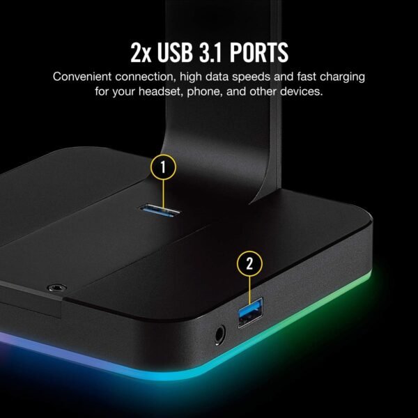 Corsair ST100 RGB Premium Headphones/Headset Stand (Durable Aluminium Construction, Dynamic 9 Zone RGB Lighting, Built-In 3.5 mm Analog Input with Virtual 7.1 Surround, Dual USB, Black - Image 6