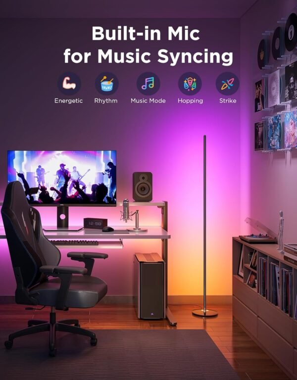 Govee LED Floor Lamp, RGBIC Modern Corner Lamp, Smart Standing Lamp with 61 Scene Modes,Music Sync, Black Corner Floor Lamp for Living Room, Bedroom - Image 8
