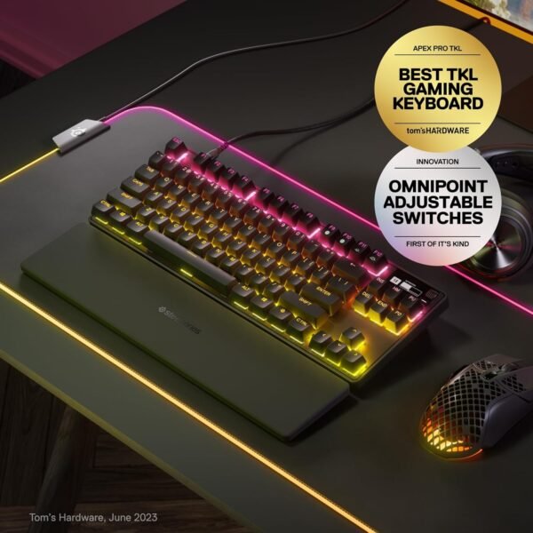 SteelSeries Apex Pro TKL - HyperMagnetic Gaming Keyboard - Adjustable Actuation - Esports Tenkeyless - OLED Screen - PBT Keycaps - USB-C - 2023 Edition - English QWERTY Layout - TKL - Image 2