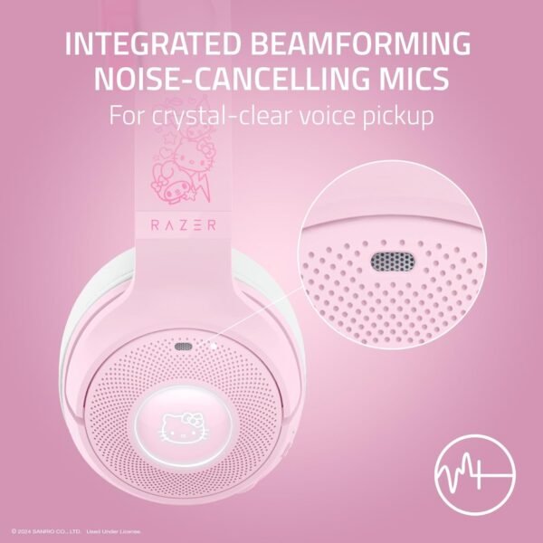 Razer Kraken Kitty V2 BT Wireless RGB Headset: Chroma RGB - Bluetooth 5.2-40 mm Drivers - 40 Hr Battery w/Type C Charging - Hello Kitty & Friends Edition - Image 5