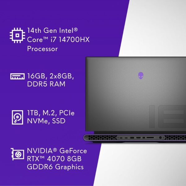 Alienware M18 Gaming Laptop - 18-inch QHD+ 165Hz 3ms Display, Intel Core i7-14700HX, 16GB DDR5 RAM, 1TB SSD, NVIDIA GeForce RTX 4070 8GB GDDR6, Windows 11 Home, Onsite Service - Dark Metallic Moon - Image 11