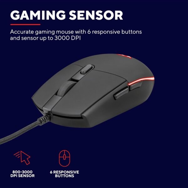 Trust Gaming Keyboard and Mouse Set GXT 838 Azor - Keyboard with QWERTY UK Layout, LED illumination, 8 Key Anti-Ghosting, 12 Multimedia Keys, 800–3000 DPI - Black - Image 5