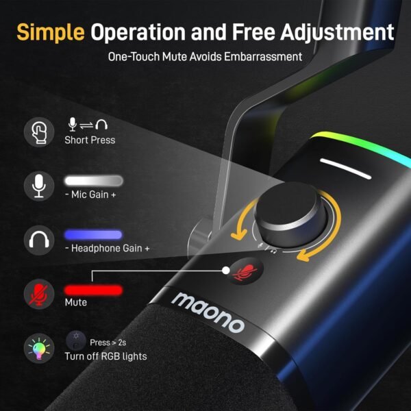 MAONO Dynamic Gaming Microphone: USB/XLR Streaming Microphone with Software-RGB PC Mic for Podcast, Recording, PS4/PS5, Audio Mixer, Studio YouTube Content Creation Online Chat PD100X - Image 6