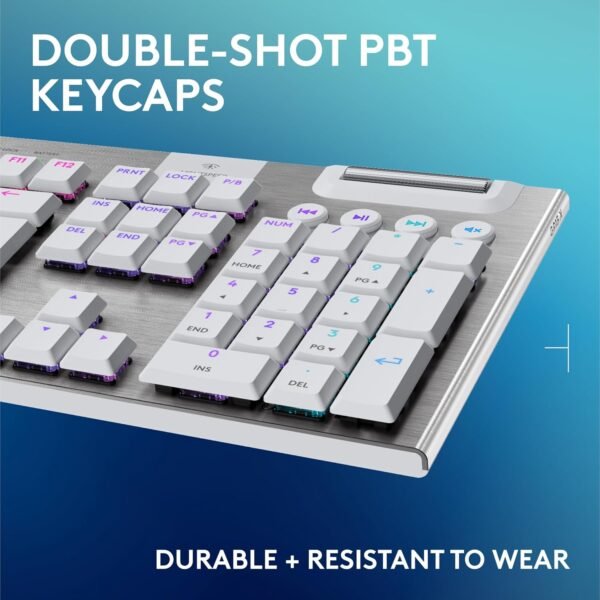 Logitech G G915 X LIGHTSPEED Low-Profile Wireless Gaming Keyboard, Double-Shot PBT Keycaps, Fully Programmable Keys, RGB Backlighting, GL Brown Tactile Switches - PC/Mac, QWERTY UK English - White - Image 7