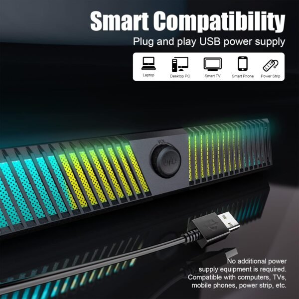 Smalody Computer Speakers, PC Speakers, Stereo Bluetooth Speakers Dynamic Cool RGB LED Design with Microphone Compatible with Desktop/Laptop/Smartphone/Game Console - Image 4