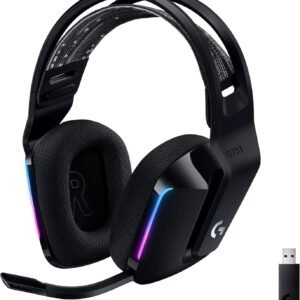 Logitech G G733 LIGHTSPEED Wireless Gaming Headset with suspension headband, LIGHTSYNC RGB, Blue VO!CE mic technology and PRO-G audio drivers, Lightweight, 29 Hour battery life, 20m range - Black