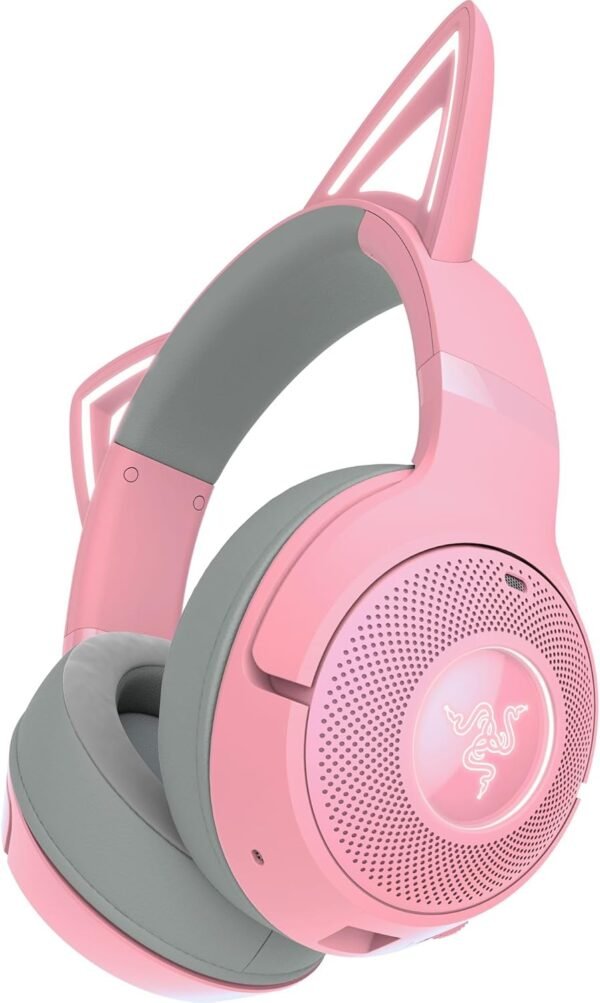 Razer Kraken Kitty V2 BT - Wireless Bluetooth RGB Headset with Kitty Ears (Bluetooth 5.2, TriForce 40 mm Drivers, Integrated Beamforming Noise-cancelling Mics, Up to 40 Hrs Battery Life) Quartz Pink