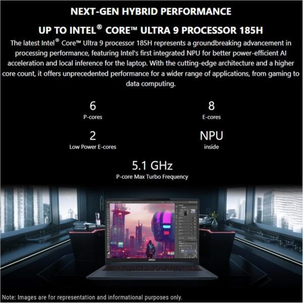 MSI Stealth 16 AI Ultra Thin Gaming Laptop, Intel Ultra 9-185H, 32 GB DDR5 RAM, 1 TB PCle SSD, 16" 165Hz FHD+ (1920x1200), Nvidia G-Force RTX 4070, Backlit Keyboard, W11 Pro, Star Blue - Image 2