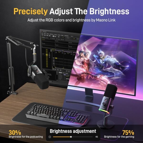 MAONO Dynamic Gaming Microphone: USB/XLR Streaming Microphone with Software-RGB PC Mic for Podcast, Recording, PS4/PS5, Audio Mixer, Studio YouTube Content Creation Online Chat PD100X - Image 5