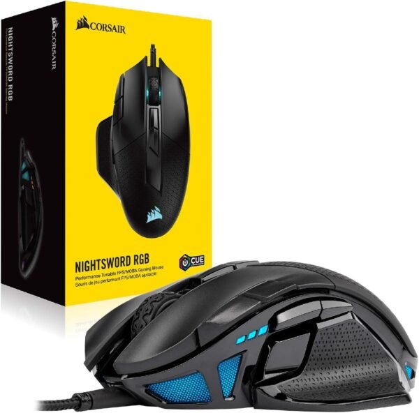 CORSAIR NIGHTSWORD RGB Wired Tunable FPS/MOBA Gaming Mouse – 18,000 DPI – 10 Programmable Buttons – Weight System – iCUE Compatible – PC, Mac, PS5, PS4, Xbox – Black - Image 9