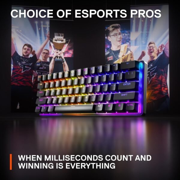 SteelSeries Apex Pro Mini - HyperMagnetic Gaming Keyboard - World’s Fastest Keyboard - Adjustable Actuation - Compact 60% Form Factor - RGB – PBT Keycaps - USB-C​ - English QWERTY Layout - 60% - Image 6