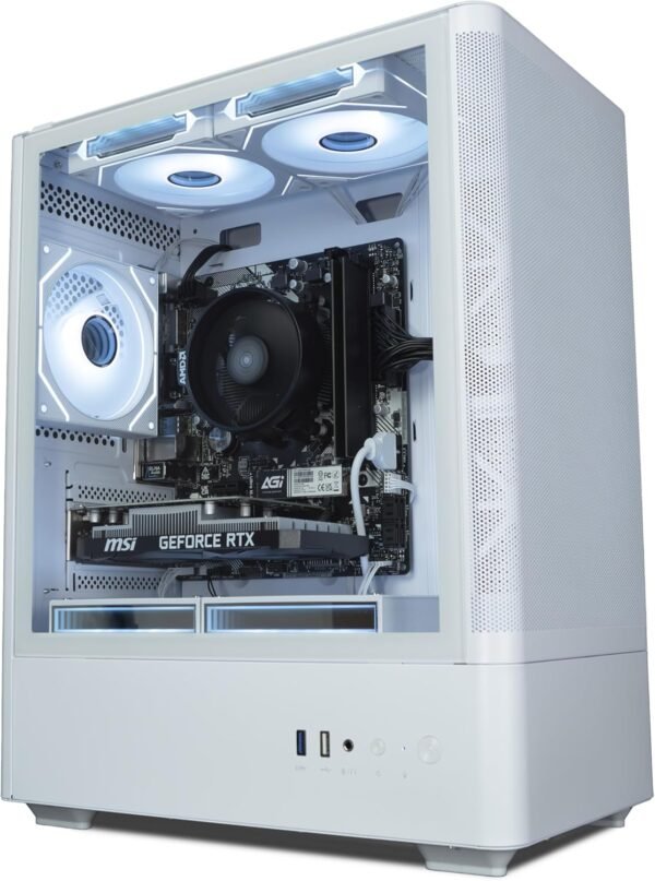 IONZ Gaming PC - AMD Ryzen 5 5500, Nvidia RTX 3050, 16GB RAM, 500GB NVMe SSD, Windows 11, 500W 80+ PSU, WiFi, Spin Mesh - White - Image 2