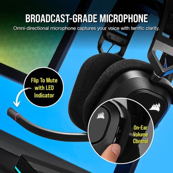 CORSAIR HS80 RGB Over Ear WIRELESS Multiplatform Gaming Headset – Dolby Atmos – Omni-Directional Microphone – iCUE Compatible – PC, Mac, PS5, PS4 – Carbon - Image 7