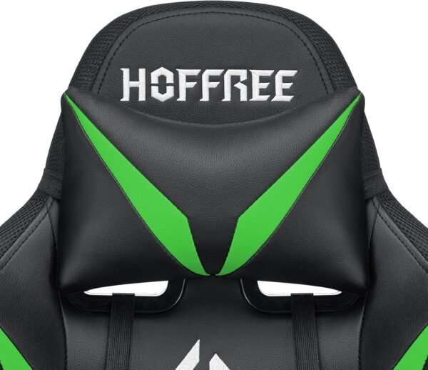 HOFFREE Gaming Chair with Bluetooth Speakers and Led Lights Massage Computer Gamer Chair with Footrest Ergonomic Video Game Chair for Adults Green and Black - Image 6