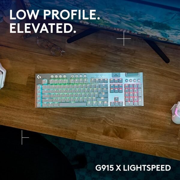 Logitech G G915 X LIGHTSPEED Low-Profile Wireless Gaming Keyboard, Double-Shot PBT Keycaps, Fully Programmable Keys, RGB Backlighting, GL Brown Tactile Switches - PC/Mac, QWERTY UK English - White - Image 2