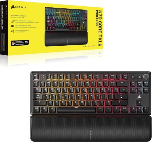 CORSAIR K70 CORE TKL WIRELESS RGB Tenkeyless Mechanical Gaming Keyboard – Pre-Lubed MLX Red v2 Linear Switches, SOCD, ABS Double-Shot Keycaps, Sound Dampening, 1000Hz Polling, QWERTY UK – Black - Image 13