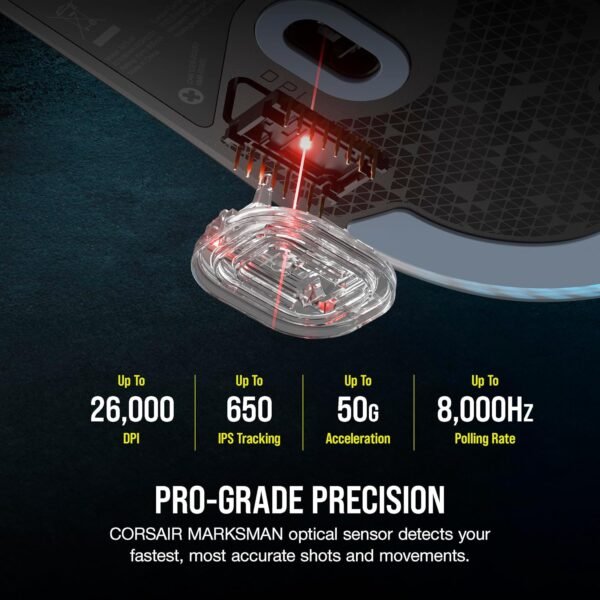 Corsair M75 Wired RGB Lightweight FPS Gaming Mouse – 26,000 DPI – Swappable Side Buttons – PC – Black - Image 3